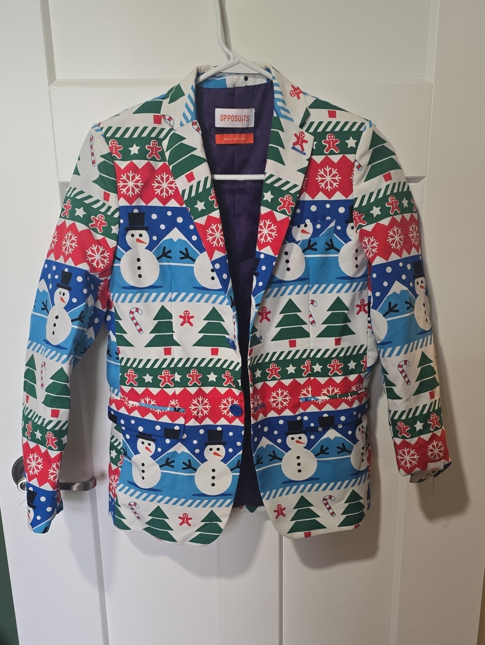 OppoSuits Holiday Snowman & Tree Blazer - Red Green Blue White